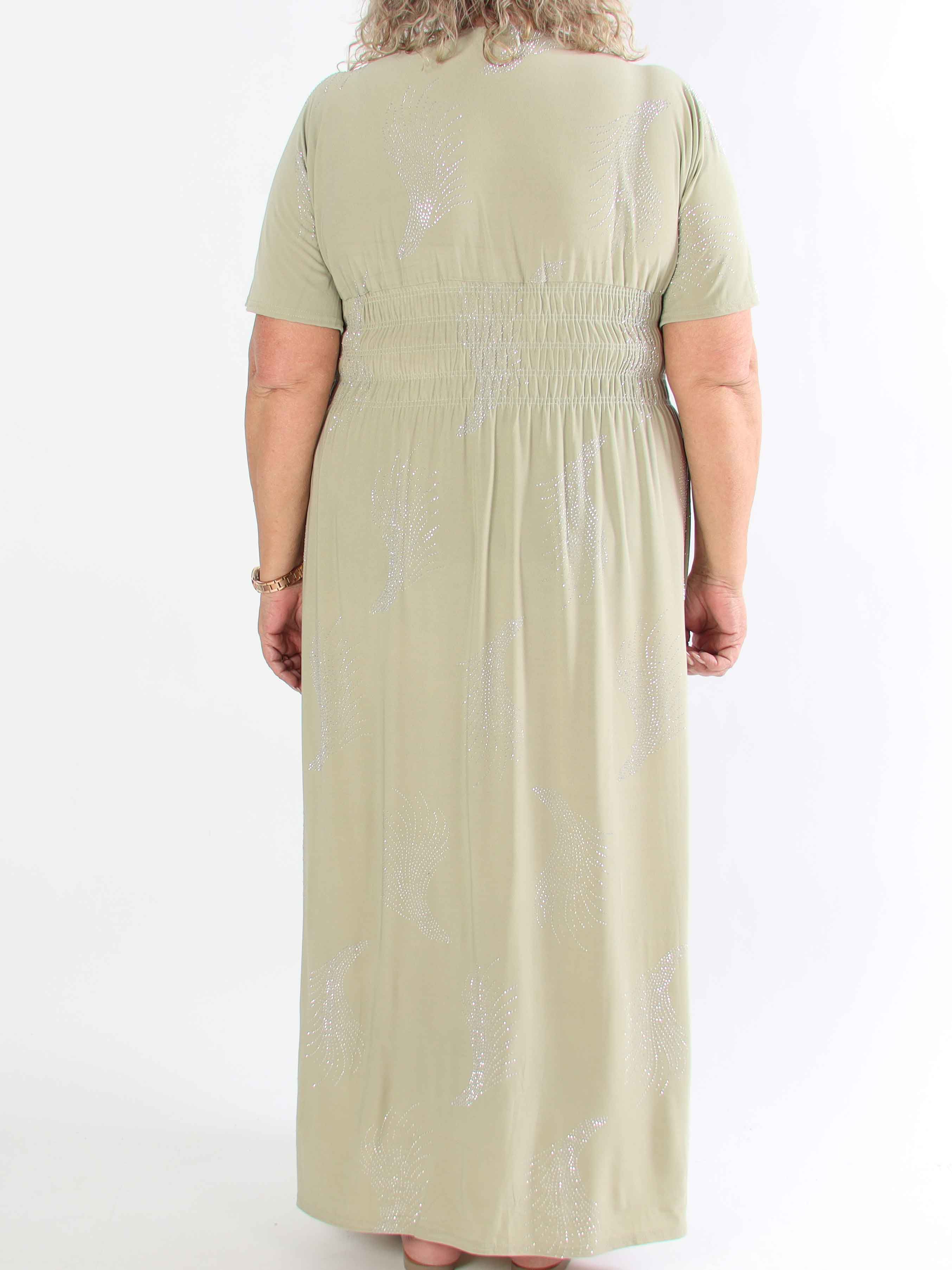 Pams Leaf Crystal - Lang elastisk plus size kjole med mønster af similisten